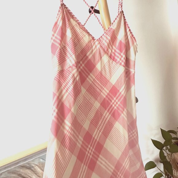 POLO by Ralph Lauren Pink & Cream Plaid Twill Cross Back Detail Maxi Dress SZ 12 - Picture 3 of 16